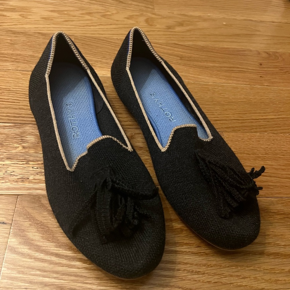 Rothy's Black Flats with Tassels and Rounded Toe